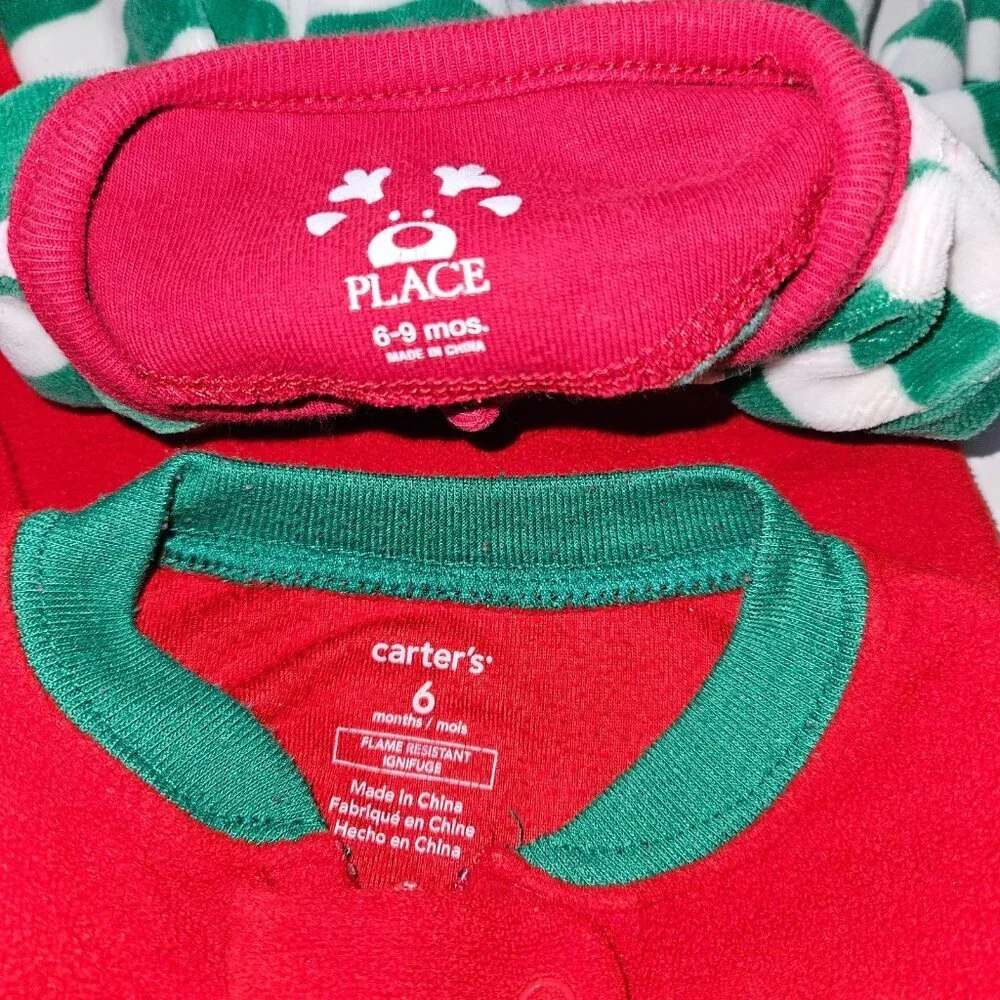 4 Pairs Fleece Footie Pajamas Lot 6 Months Baby Gear Carter's TCP Christmas Dogs